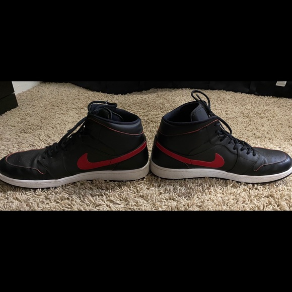 Jordan Shoes | Air Jordan Mid Black With Red Swoosh Size 14 | Poshmark